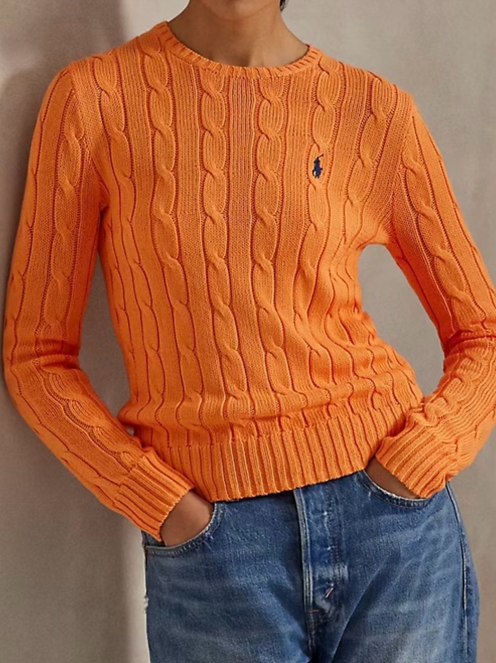 Polo Ralph Lauren Women's Cable Knit Cotton Sweater Sun Orange XS NWT US$168